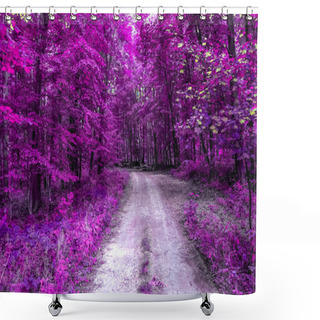 Personality  Beautiful Pink And Purple Infrared Panorama Of A Forest Shower Curtains