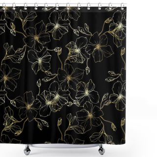 Personality  Vector. Flax Flowers. Engraved Ink Art. Seamless Pattern On Black Background. Fabric Wallpaper Print Texture. Shower Curtains