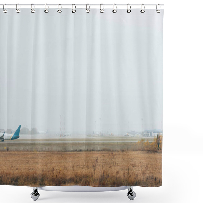 Personality  Flight Departure Of Commercial Plane On Airport Runway Shower Curtains