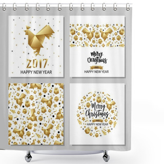 Personality  Set Of Xmas And New Year Cards Shower Curtains