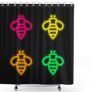 Personality  Bee Insect Outline Four Color Glowing Neon Vector Icon Shower Curtains