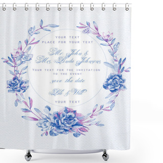 Personality  Invitation Card. Watercolor Blue Succulents On White Watercolor  Shower Curtains