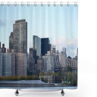 Personality  Manhattan Skyline At Dusk Shower Curtains