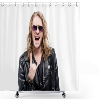 Personality  Man Showing Rock Sign Shower Curtains
