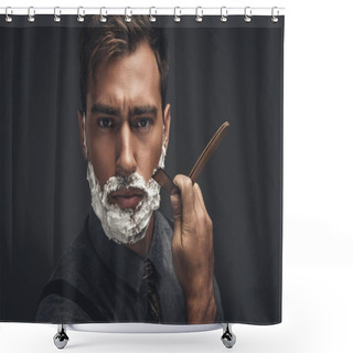 Personality  Man Shaving With Straight Razor Shower Curtains
