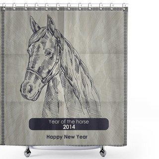 Personality  Year Of The Horse. Vintage Vector Retro Style Poster Shower Curtains