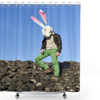 Personality  Human In Rabbit Mask Shower Curtains