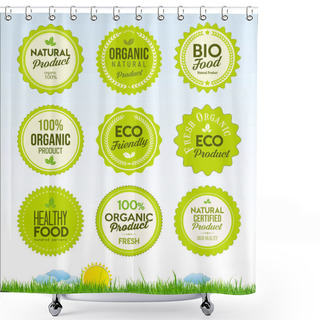 Personality  Set Of Healthy Organic Farm Fresh Product Badges  Shower Curtains