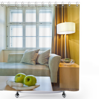 Personality  Window Illuminates A Seating Area With Fruit In The Foreground Shower Curtains