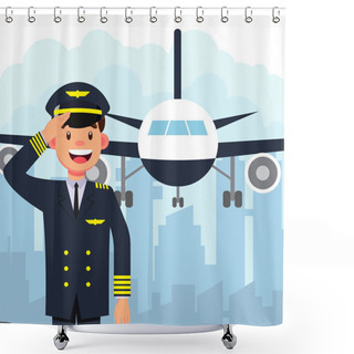 Personality  Profession Pilot Of Aircraft Vector Illustration Shower Curtains