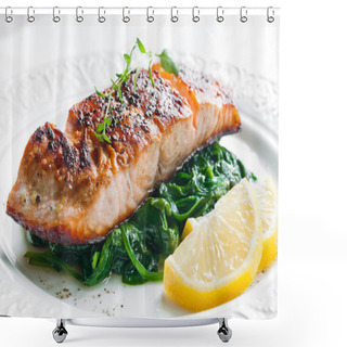 Personality  Salmon With Spinach Shower Curtains