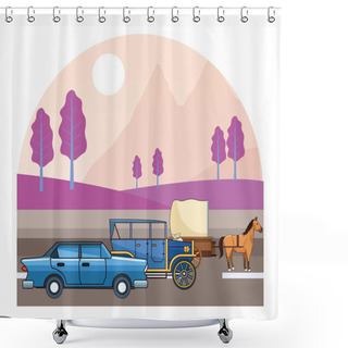 Personality  Classic Cars And Horse Carriages Vehicles Shower Curtains