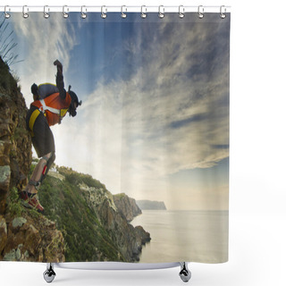 Personality  Base-jumper Jumps From The Cliff Shower Curtains
