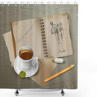 Personality  Drawing, Cup Of Tea, Pencil With Eraser. Shower Curtains