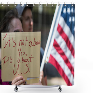 Personality  Woman Holds Sign At Atlanta Trump Tax Protest Rally  Shower Curtains