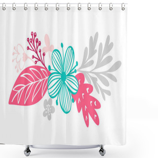 Personality  Bouquet Flowers And Floral Elements Isolated On White Background In Scandinavian Style. Hand Drawn Vector Illustration Shower Curtains
