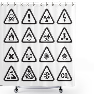 Personality  Set Of Triangular Warning Hazard Signs Black Shower Curtains
