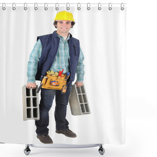 Personality  Man Carrying Breeze Blocks Shower Curtains