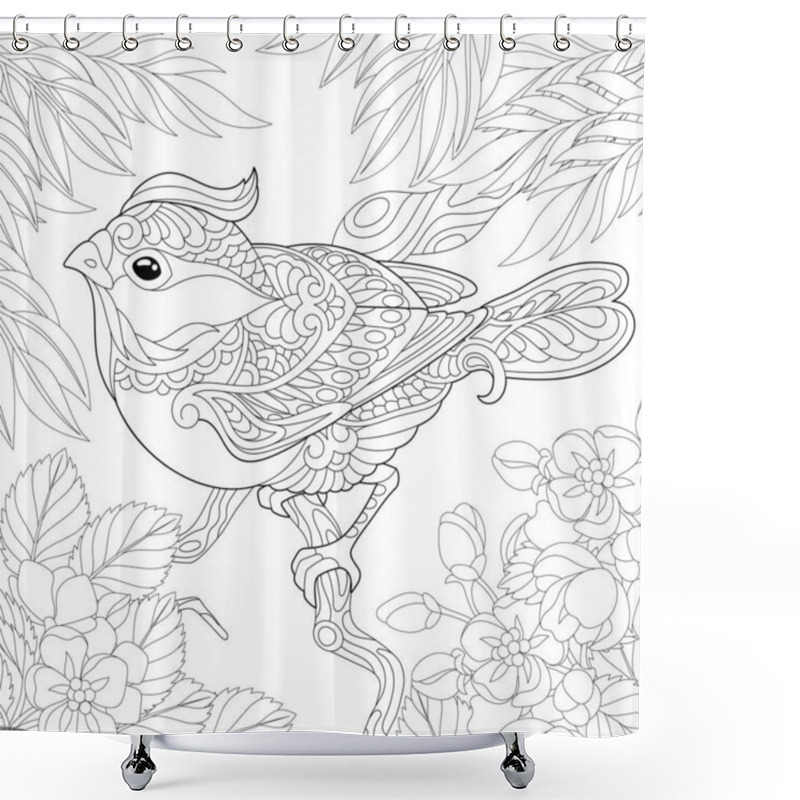 Personality  coloring page with bird in the garden shower curtains