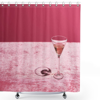 Personality  Rose Wine In Glass On Velour Pink Cloth Isolated On Pink, Girlish Concept Shower Curtains