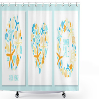 Personality  Cute Set Of Marine Background With Hand Drawn Shells And Starfishes Shower Curtains