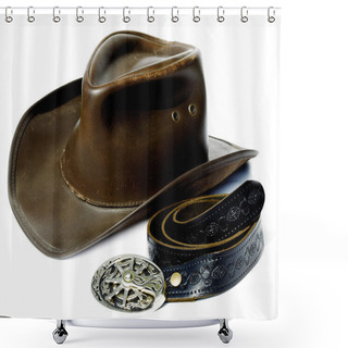 Personality  Vintage Style Cowboy Hat And Belt Shower Curtains