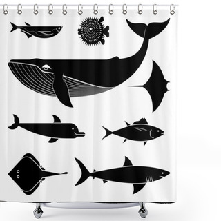 Personality  Set Of Geometrically Stylized Sea Animal Icons Shower Curtains
