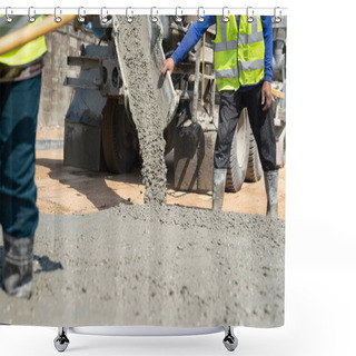 Personality  Construction Worker Pouring Concrete At Construction Site Shower Curtains