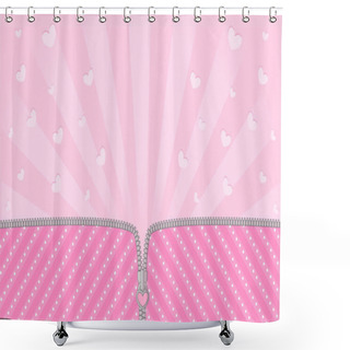 Personality  Bright Pink Striped On Pale Background For A Themed Party In Style LOL Doll Surprise. Open Vector Zipper And Cute Lock. Rose Birth Backdrop Template With Hearts. Blank Banner Space For Text Invite Shower Curtains