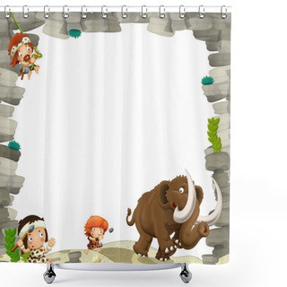 Personality  The Stone Age Border Shower Curtains