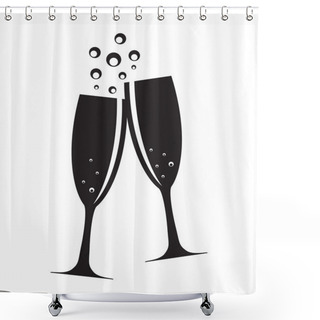 Personality  Two Glasses Of Champagne Silhouette Vector Illustration Shower Curtains