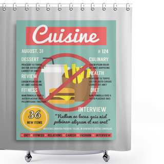 Personality  Magazine Cover Template. Food Blogging Layer, Culinary Cuisine Vector Illustration. Shower Curtains