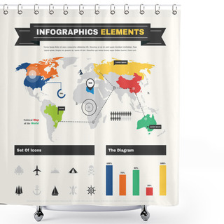Personality  World Map Infographics Elements Shower Curtains