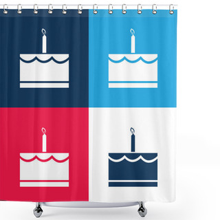 Personality  Birthday Cake With Candle Blue And Red Four Color Minimal Icon Set Shower Curtains