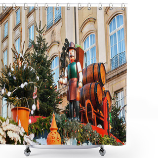 Personality  Dresden, Germany, December 19, 2016: Celebrating Christmas In Europe. Traditional Decorations Of Roofs Of Shops On The Christmas Market In Dresden. Toys. Shower Curtains