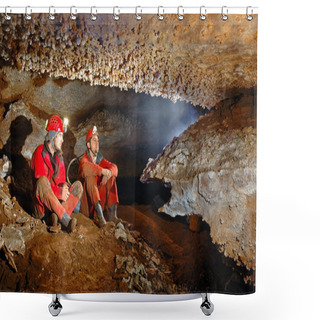 Personality  Two Spelunkers In A Cave Shower Curtains