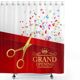 Personality  Grand Opening Illustration With Red Ribbon And Gold Scissors Shower Curtains