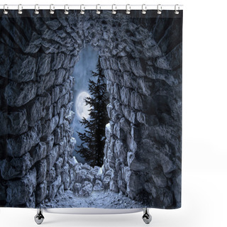 Personality  Dark Gothic Ruins With Fullmoon Shower Curtains