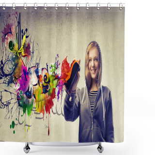 Personality  Blonde Girl Making A Graffiti Shower Curtains