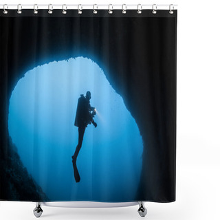Personality  Cave Divers In Silhouette Shower Curtains