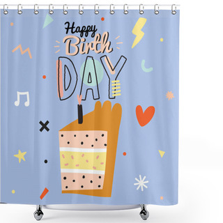 Personality  Happy Birthday Kids Set With Cute Holiday Party Elements Shower Curtains