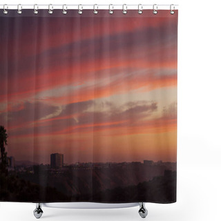 Personality  Sunset View Of San Diego, California And Red Cloudy Sky Shower Curtains