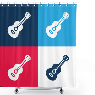 Personality  Acoustic Guitar Blue And Red Four Color Minimal Icon Set Shower Curtains