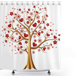 Personality  Golden Tree With Hearts And Flowers Shower Curtains