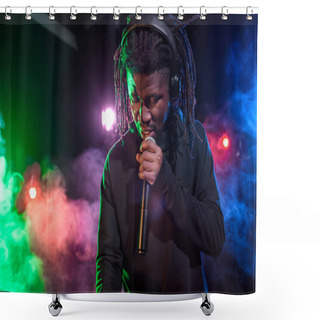 Personality  DJ In Headphones With Microphone Shower Curtains