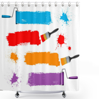 Personality  Paint Brush And Paint Roller And Paint Banners. Vector Illustration. Shower Curtains