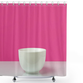 Personality  Close-up View Of Single Empty White Bowl Ready For Breakfast On Pink Shower Curtains