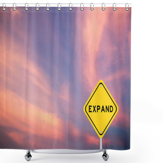 Personality  Yellow Transportation Sign With Word Expand On Violet Color Sky Background Shower Curtains