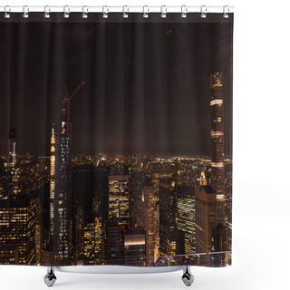 Personality  Aerial View Of Buildings And Night City Lights In New York, Usa Shower Curtains