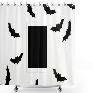 Personality  Tablet With Blank Screen And Handmade Black Paper Bats Shower Curtains